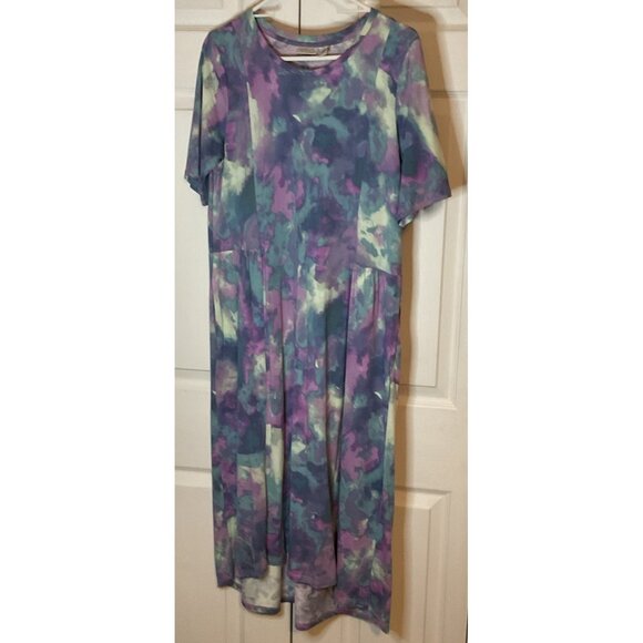 Logo Lori Goldstein Colorful Watercolor Midi Short Sleeve Dress Pockets Small - Picture 1 of 3